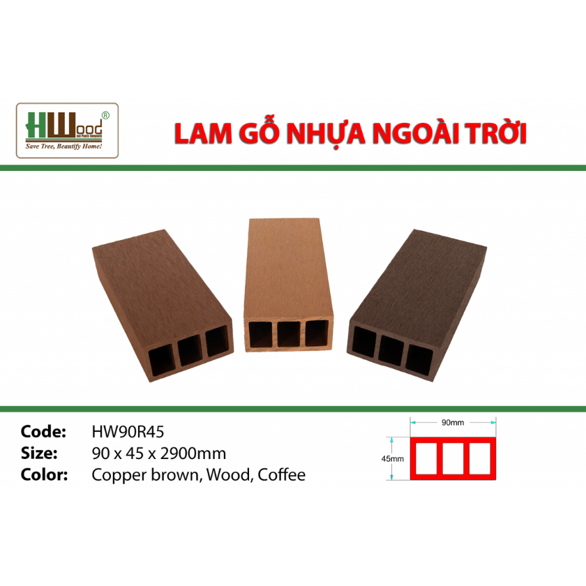 LAM GỖ NHỰA NGOÀI TRỜI HW90R45